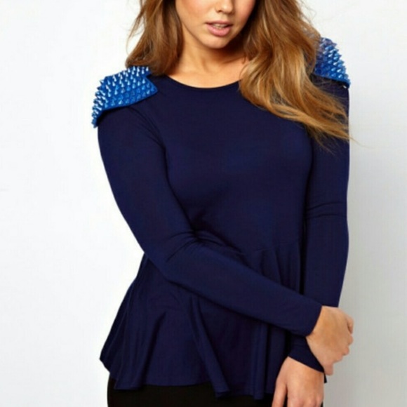 ASOS Curve Tops - ASOS Curve Studded Shoulder Peplum Ruffle Hem Stretch-Knit Blouse Top Plus 18 XL